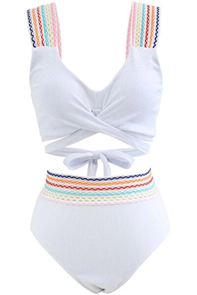 Generic Brand Costume de baie Tropic cu talie înaltă, alb, costume de baie la...