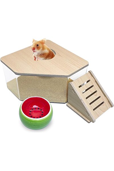 AZONEE Transparent Acrylic Hamster Sand Bath - Triangle Shower Box with Climb...