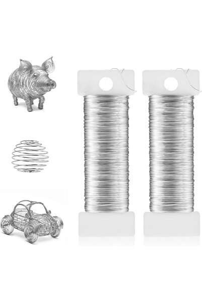 KASTWAVE 2 Rolls Flexible Silver Plated Craft Wire, 0.3mm Thin Metal Wire for...