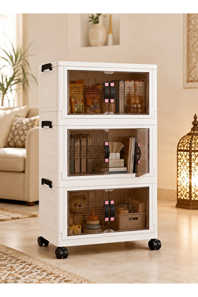 MINOMAC Slim Foldable Storage Cabinet with Transparent Front Doors & Wheels, ...