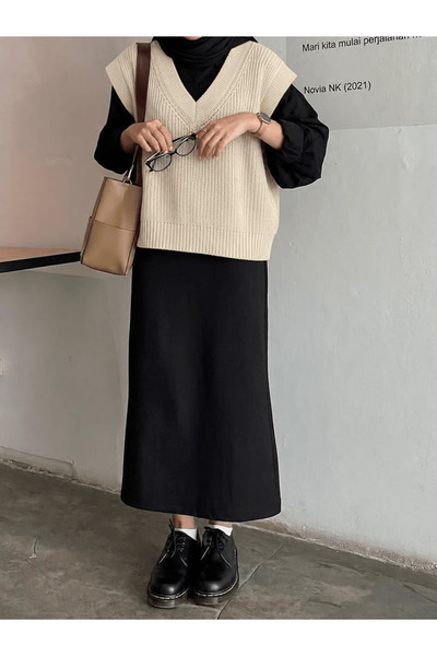 Hepsi Moda V Yaka Süveter - Krem