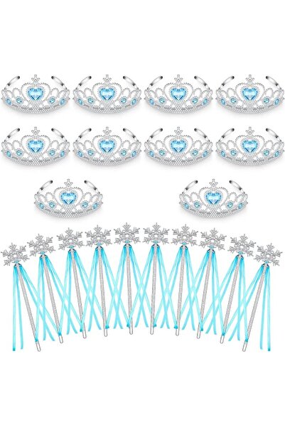 KASTWAVE 24Pcs Snowflake Wand and Princess Tiaras Set, Blue Winter Theme Crow...