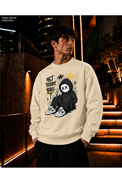 caddekombin Men's Hooded Masked Figure Crew Neck Casual Regular Fit Sweatshirt
