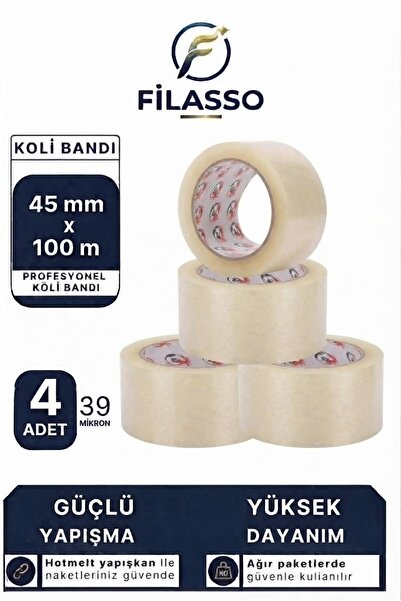 FİLASSO 45mm X 100 METRE HOTMELT KOLİ BANDI 1.KALİTE (4 ADET)
