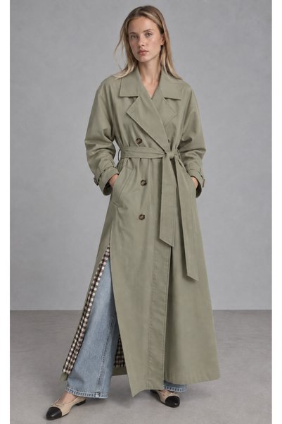 Manche High Collar Belted Long Women's Trench Coat |   Mkw3811573-1
