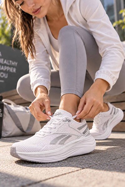 Reebok Women's White Sports Shoes Lace-Up Casual Walking Sneaker with Gray De...