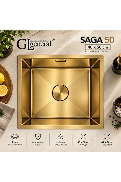 GL GENERAL General SAGA 50 Gold Paslanmaz Çelik Eviye 40x50 cm Tek Gözlü 1 mm...