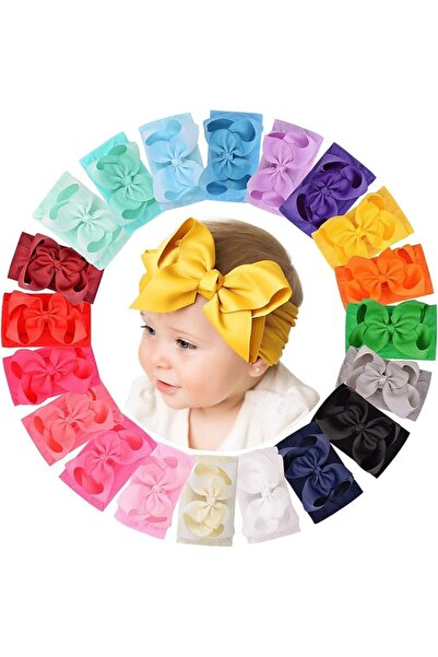 Delfino Silver Delfino Baby Girls Big Bows Headbands, Elastic Nylon Hairbands...
