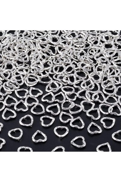 KASTWAVE مجموعة من 100 قطعة من الخرز المعدني الفضي على شكل قلب، حلي معدنية مج...