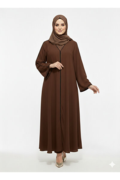 RIZQE Rizqé Mahogany Serenity Chocolate Brown Minimalist Modest Trim Abaya