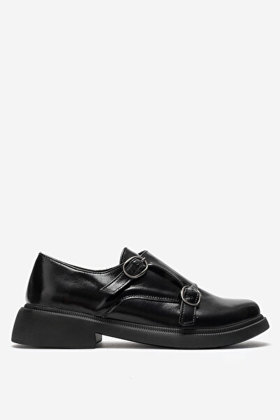 Dericlub Women's belted double buckle shoes genuine leather marlow black