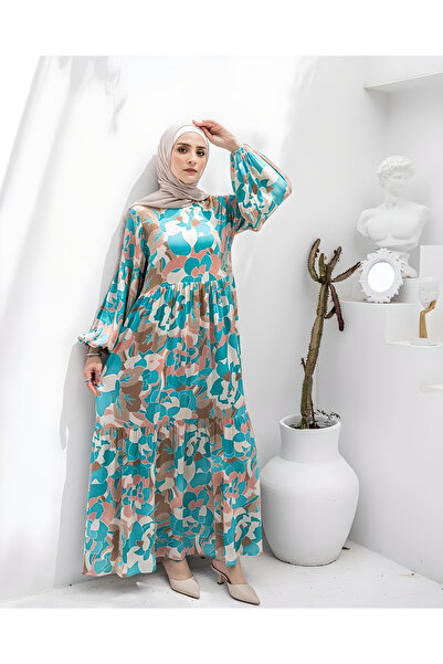 Forhunna Chic Blue - Turquoise Floral Print Maxi Dress