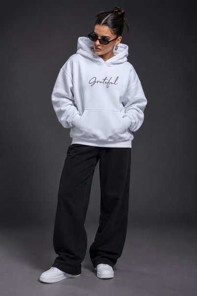 HAI COLLECTİON Kadın 3 İplik Minimal Yazı Baskılı Oversize Hoodie – Kapüşonlu...