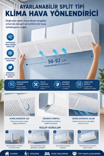 nextbuy Delikli 56-92 CM Ayarlanabilir Açı Klima Split Hava Yönlendirici Klim...