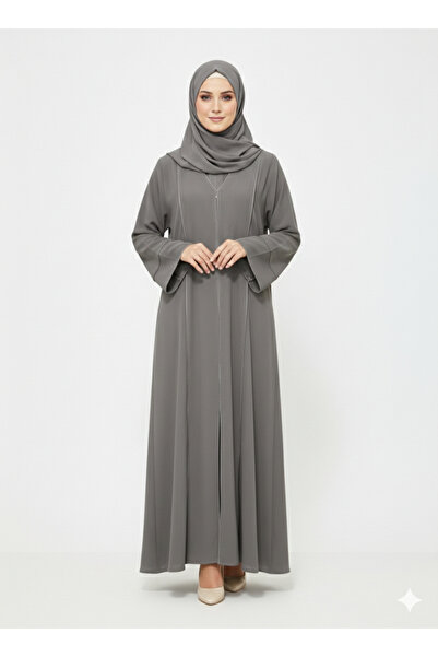 RIZQE Rizqé Slate Grey Minimalist Modest Structured Panel Abaya