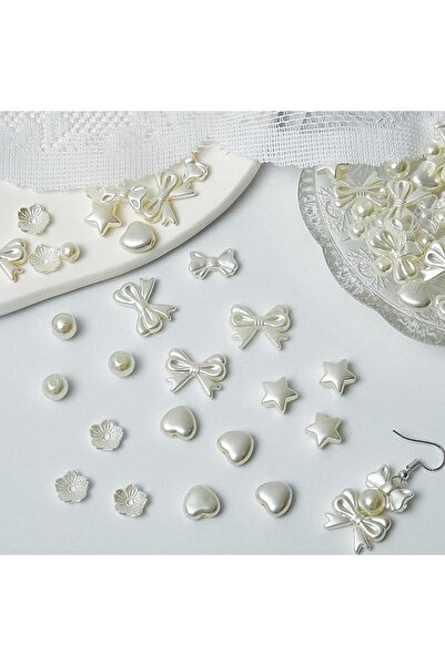 Tazweeq ABS Imitation Pearl Beads, Star Heart Bowknot Circle Flower Beads, Wh...