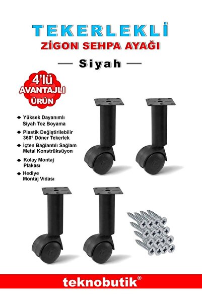 15cm Çap32mm 4 Adet Metal Gövdeli Plastik Tekerlekli Sehpa Ayağı