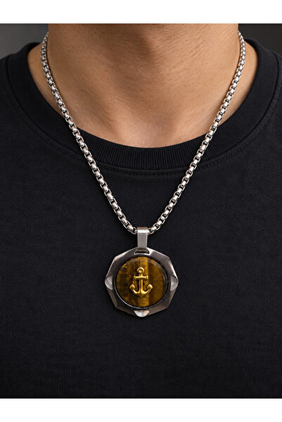 HER ŞEY NOTA www.herseynota.com Gold Color Anchor Figured Tiger's Eye Steel N...