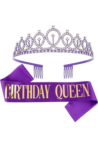 AZONEE Purple Birthday Decorations, Purple Birthday Sash & Queen Crown Kit, P...
