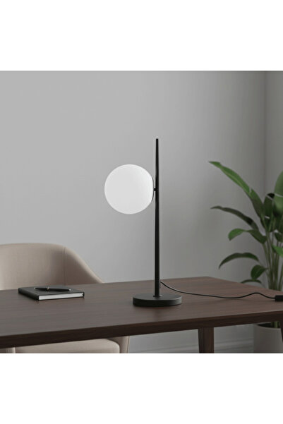 PLUS13 Modern Table Lamp White Globe Shade Black Metal Base