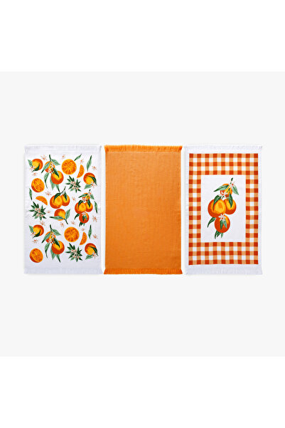 Green Black Orange 3-Piece Kitchen Towel Set Printed 40X60
