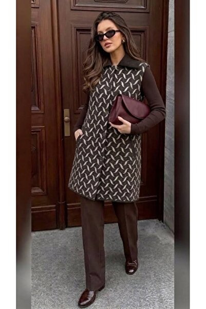 onno style women Patterned Steel Knitted Long Knitwear Women's Vest Coat