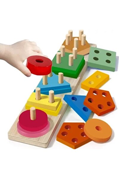 KRUZZEL Joc din lemn Kruzzel, 5 forme, multicolor, 30x5.5x6.2cm, set cu 15 piese
