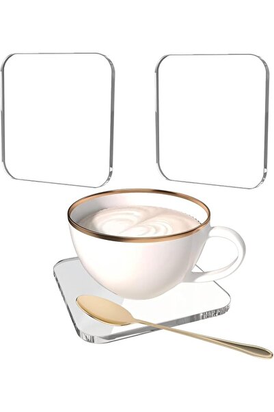 TERRIFI 2 Pack 4 Inch Square Clear Acrylic Drink Coasters for Desk, Minimal M...