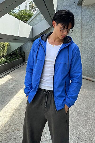 comstar Men's Trend Zippered Seasonal Striped S.Blue Raincoat & Windbreaker