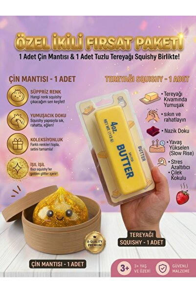 vittuc Büyük Boy Simli Çin Mantısı Oversize Dumpling Squishy ve Butter Squish...