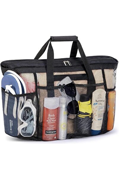 Boolygo Mesh Beach Bags for Women, Large Travel Tote bags with Zipper and Poc...