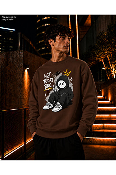 caddekombin Men's Hooded Masked Figure Crew Neck Casual Regular Fit Sweatshirt