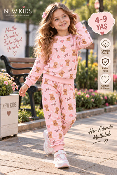 NEWKİDS Girls' Suit with 2-Strand Sharped Sleeves and Cuff Detail, Soft Fabri...