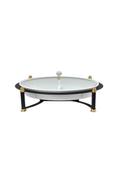 Generic Oval Ceramic Food Warming Tray with Glass Lid 16-inch FM205004