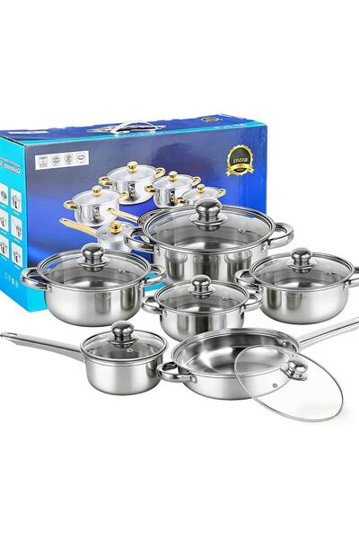 ANYUAN Cookware Set, 12-Piece Stainless Steel Cookware Set, Corrosion-Resista...
