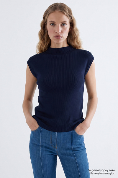 Exquise High Collar Sleeveless Regular Knitwear Blouse