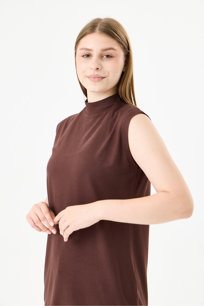 MODA VUSLAT Women's Brown Half Turtleneck Zero Sleeve Short Undergarment