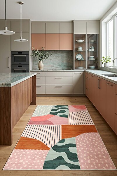 West Home Makinede Yıkanabilir Kaymaz Taban Leke Tutmaz Dijital Salon Mutfak Balkon Halısı ve Yolluk