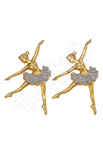 BeySüS Ornament pentru brad de Crăciun, balerină cu sclipici auriu, set de 2, 14 cm