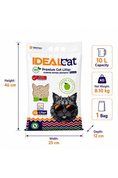 IdealCat IDEAL Cat Natural Bentonite Clumping Cat Litter, Green Apple, 10 L, 8.10 kg