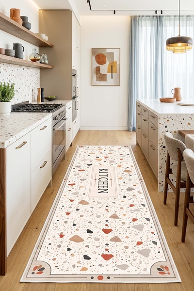West Home Makinede Yıkanabilir Kaymaz Taban Leke Tutmaz Dijital Mutfak Halısı