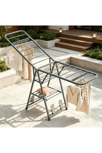 BESTONE Large 3 Tier Folding Clothes Drying Stand with Shoe Trays and Wheels ...