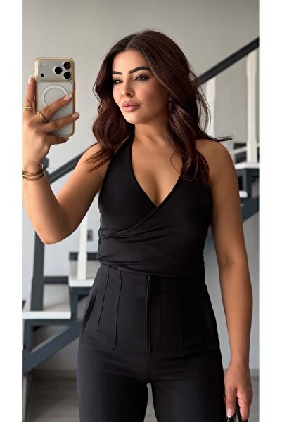 Oslove Black halter neck cross blouse