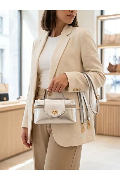 Generic Brand Shiny Silver Gold Metal Detailed Mini Women's Handbag and Cross...
