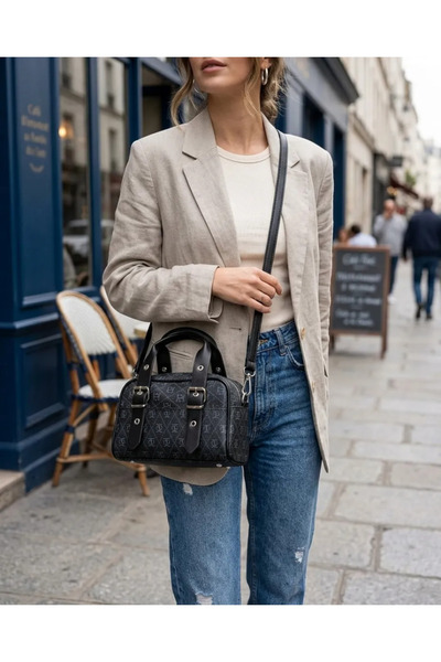 Generic Brand Midnight Grid Black Shoulder Bag