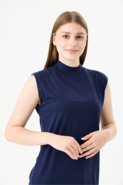 MODA VUSLAT Women's Navy Blue Half Turtleneck Zero Sleeve Short Undergarment