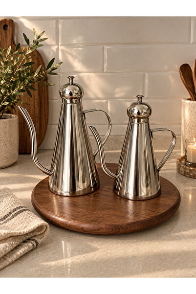 YS COLLECTION YŞ Home - 2’li Paslanmaz Çelik Yağlık Seti – Gümüş Renkli Mutfa...