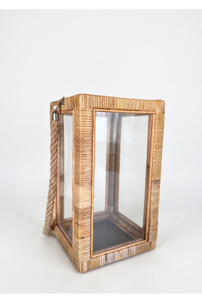 Lessio Home Evora Doğal Rattan El Yapımı Camlı Fener / Dekoratif Mumluk (23x4...
