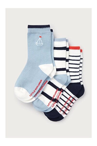 THE WHITE COMPANY Organic Cotton Blend Sailing Patterned Baby Socks Set of 3