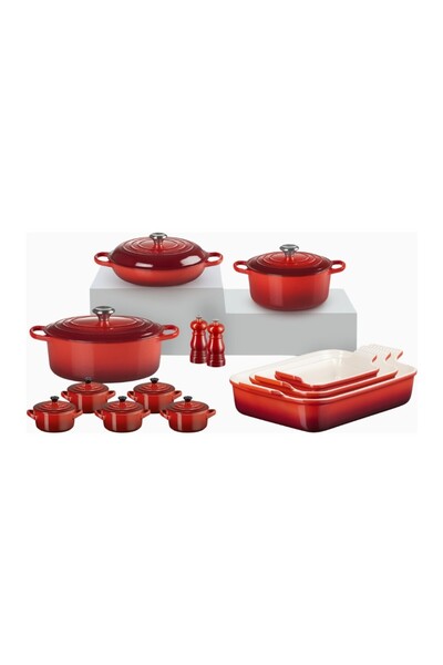 Le Creuset طقم مطبخ احترافي مكون من 13 قطعة من الحديد الزهر والسيراميك